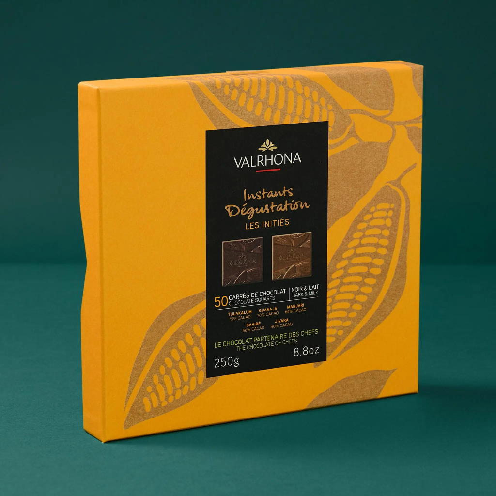 Coffret 50 carrés grands crus 250g Valrhona