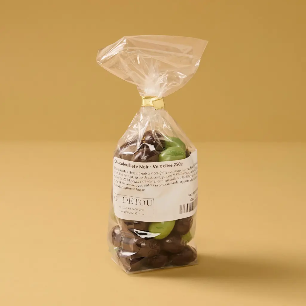 Dark chocolate puff pastry – olive green 250g