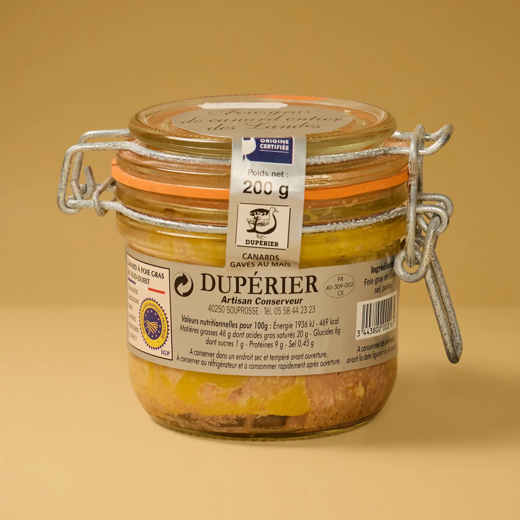 Foie gras canard entier bocal 200g Duperrier