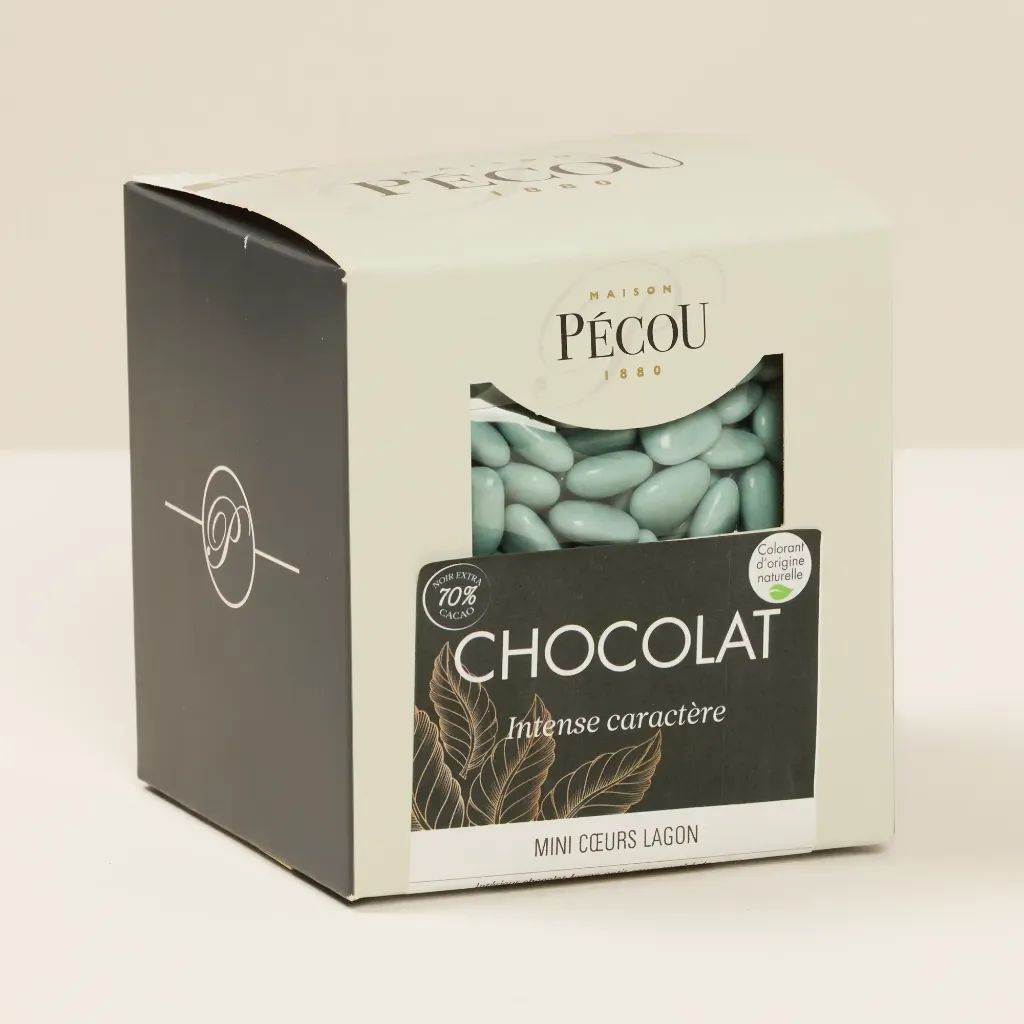 Mini coeur bleu lagon 70 cacao 500g pecou