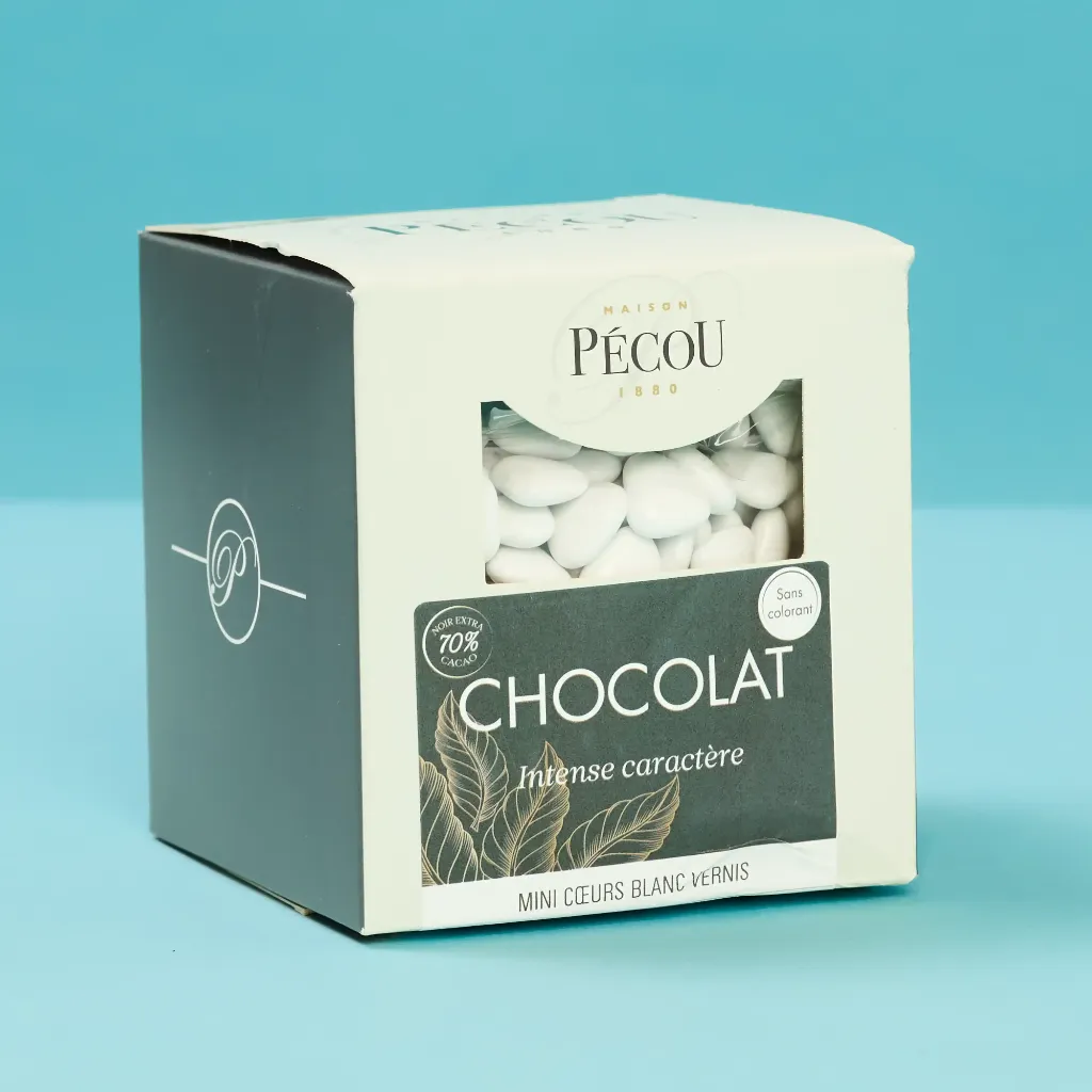 Mini coeur blanc 70% cacao 500g pecou