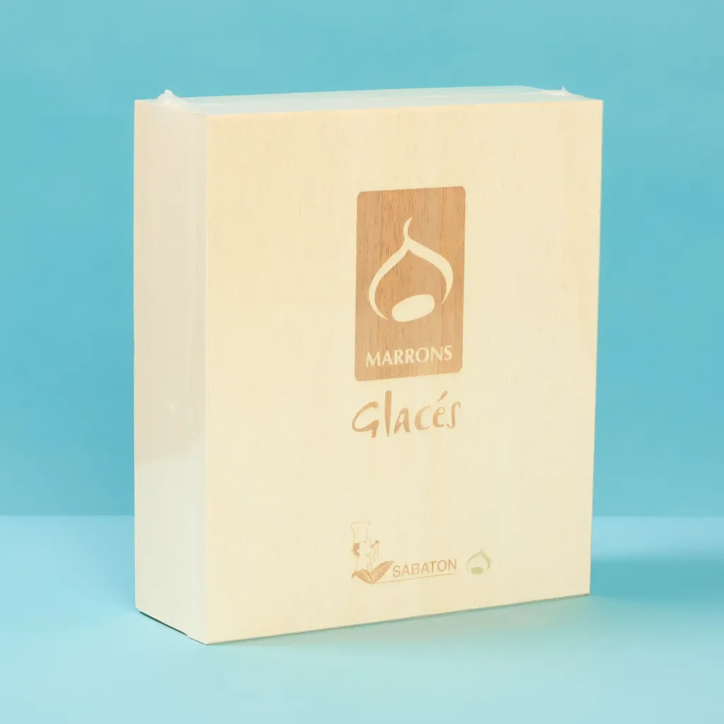 Wooden box with 32 chestnuts in aluminum foil, 650g, sabaton