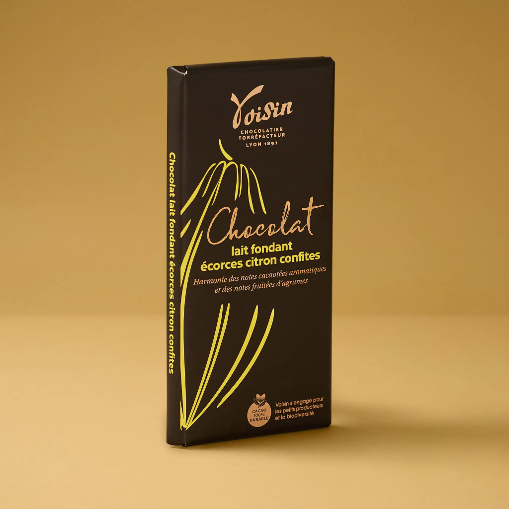 Tablette choco/lait écorce/citron 100g Voisin