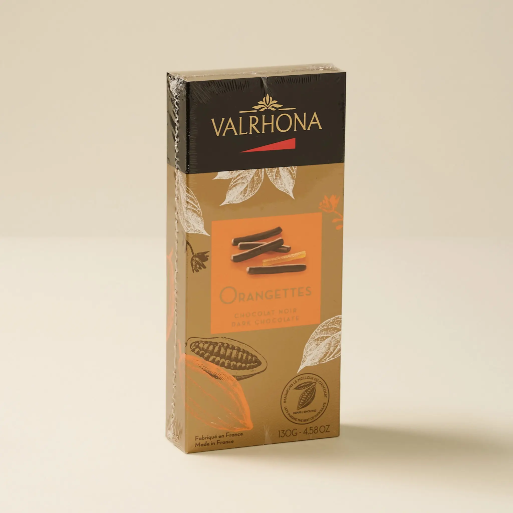 Valrhona 130g cello-wrapped candied orange peel ballotin