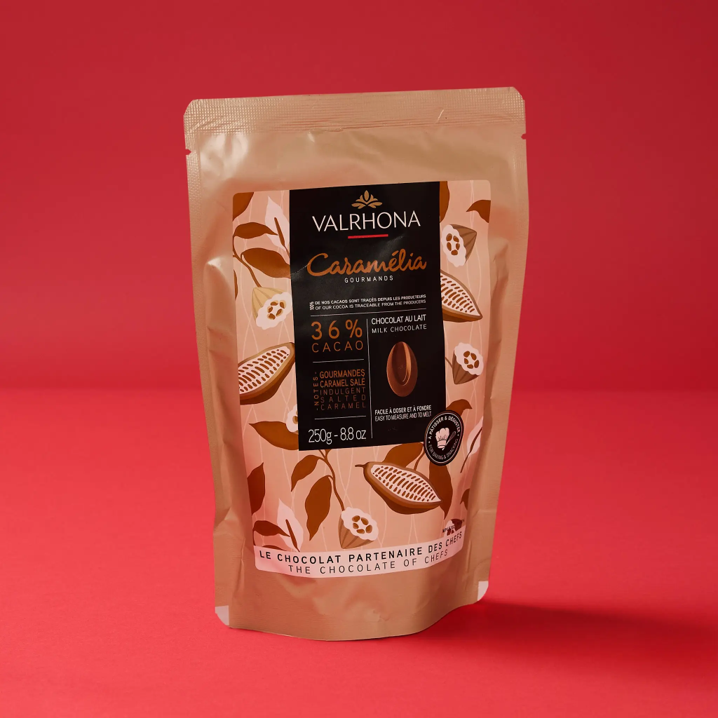 Chocolat caramélia 36% fève 250g Valrhona