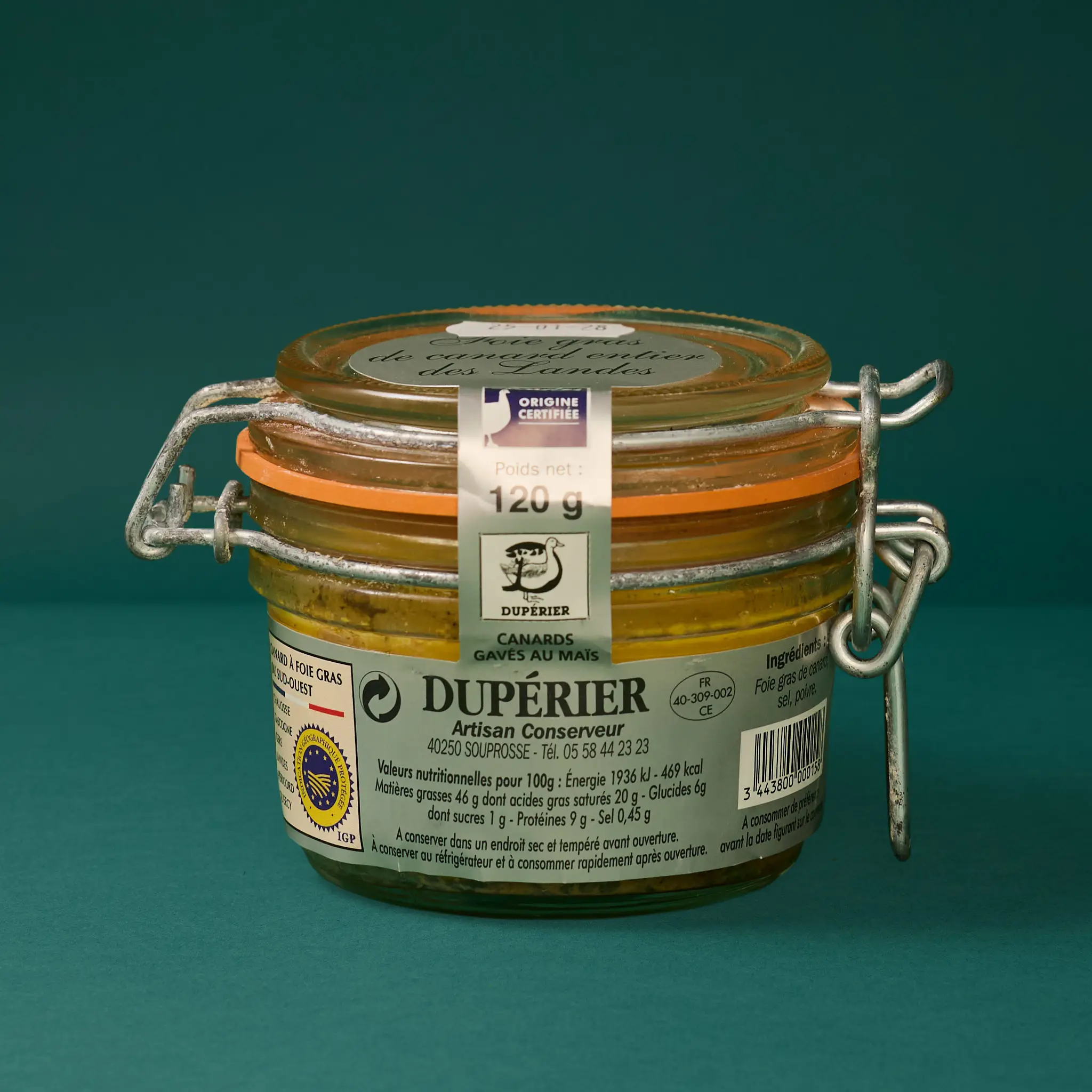 FOIE GRAS CANARD ENTIER  bocal 120g    DUPERRIER