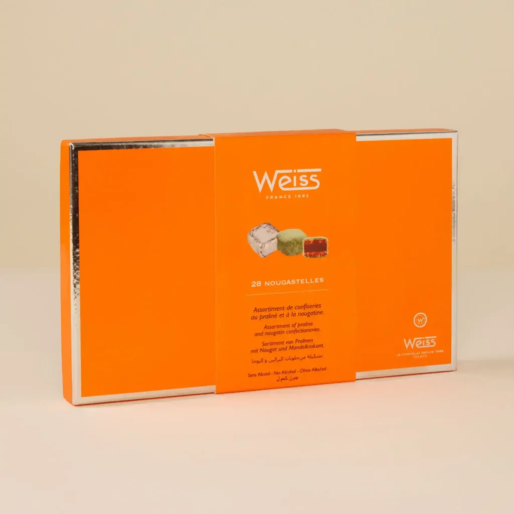 Almond/hazelnut praline chocolate nougastelle box 28 pieces 300g Weiss