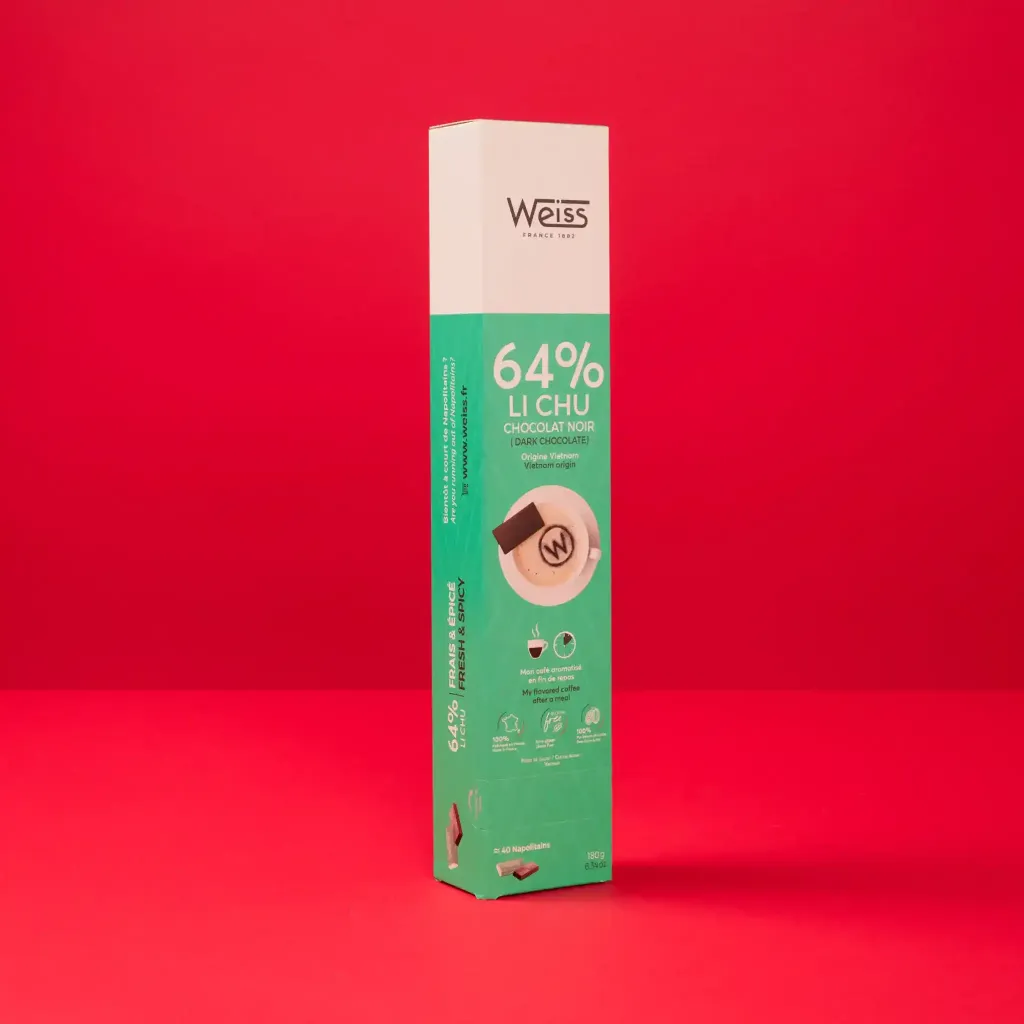 Réglette 40 napolitains lichu chocolat noir 64% Weiss