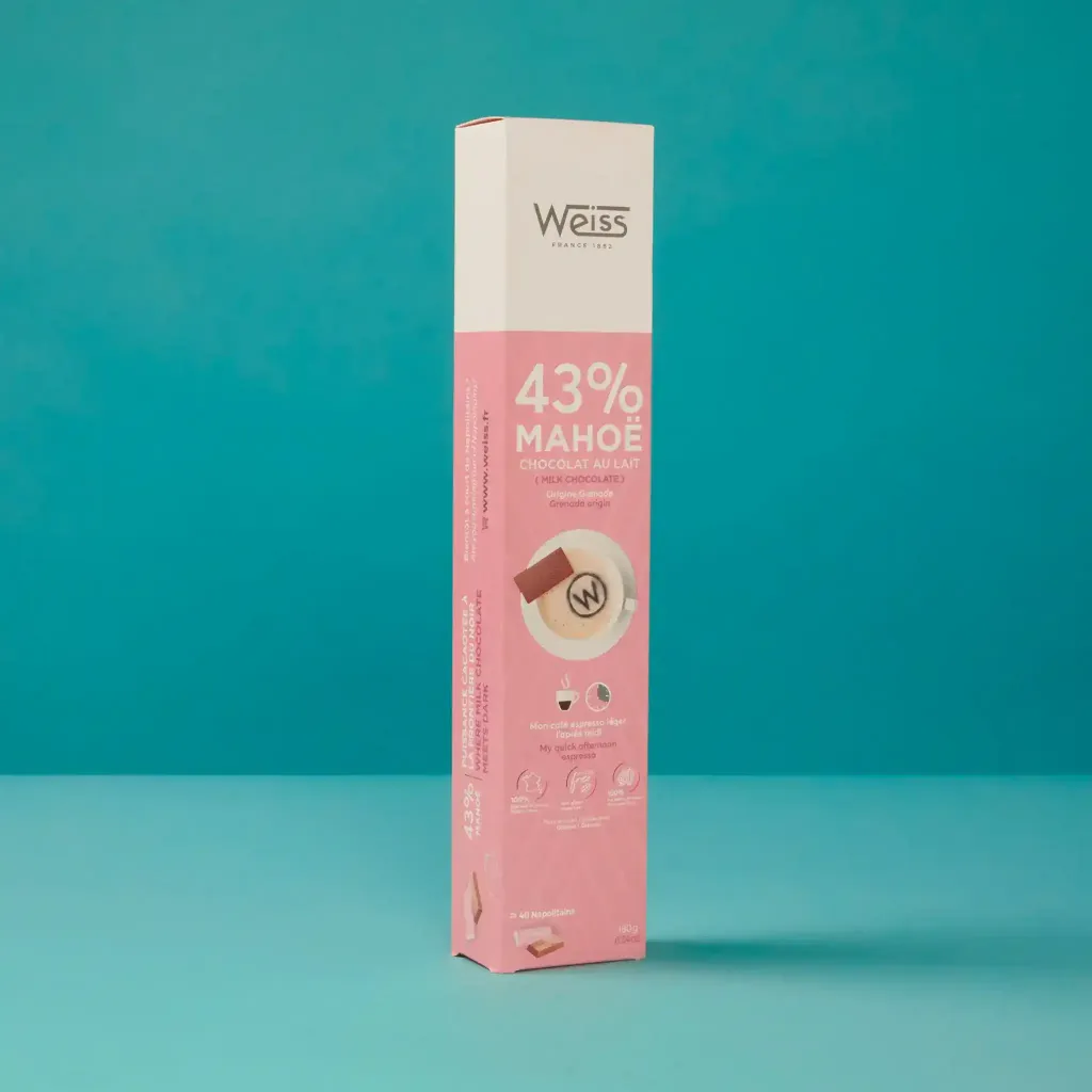 40 Mahoe milk chocolate Napolitains 43% Weiss