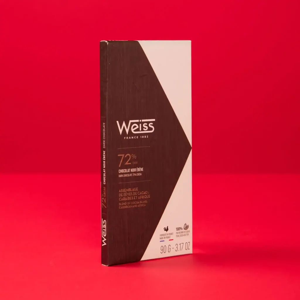 72% dark chocolate bar, 90g, white