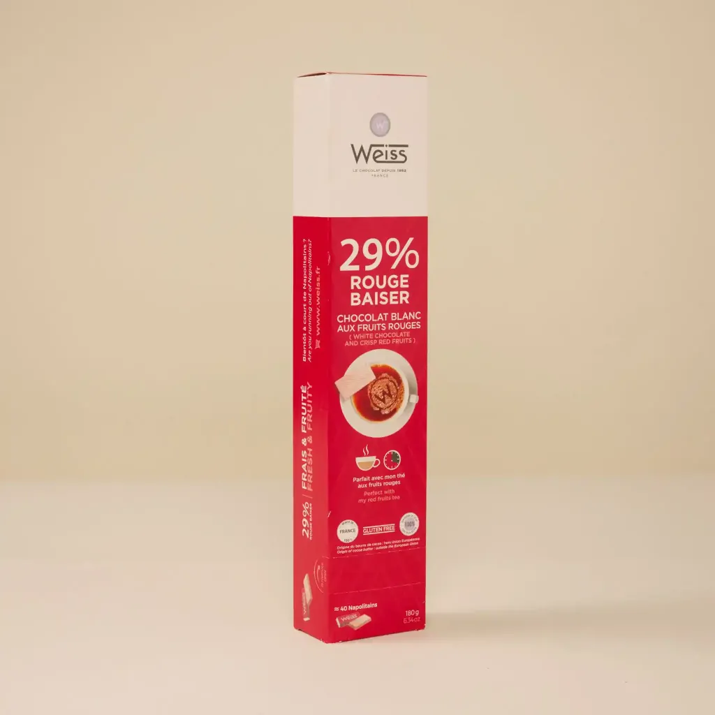 Napolitains chocolat rouge baiser 29% réglette 40 chocolats 180g Weiss