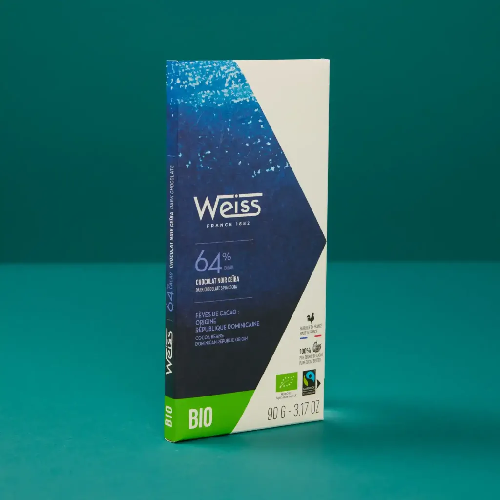 Ceiba dark chocolate bar, 64% cocoa, Dominican Republic 90g white Weiss