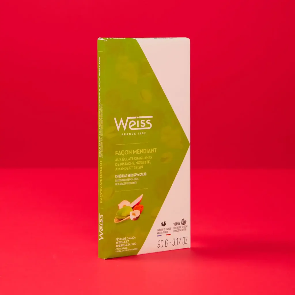 Tablette chocolat noir mendiant 64% 90g Weiss