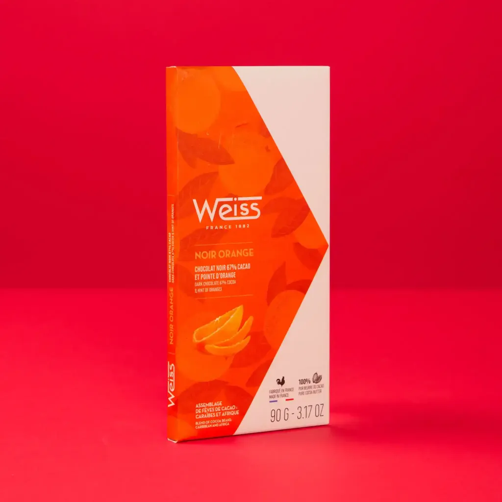 Tablette chocolat noir écorces d’orange 67% 90g Weiss