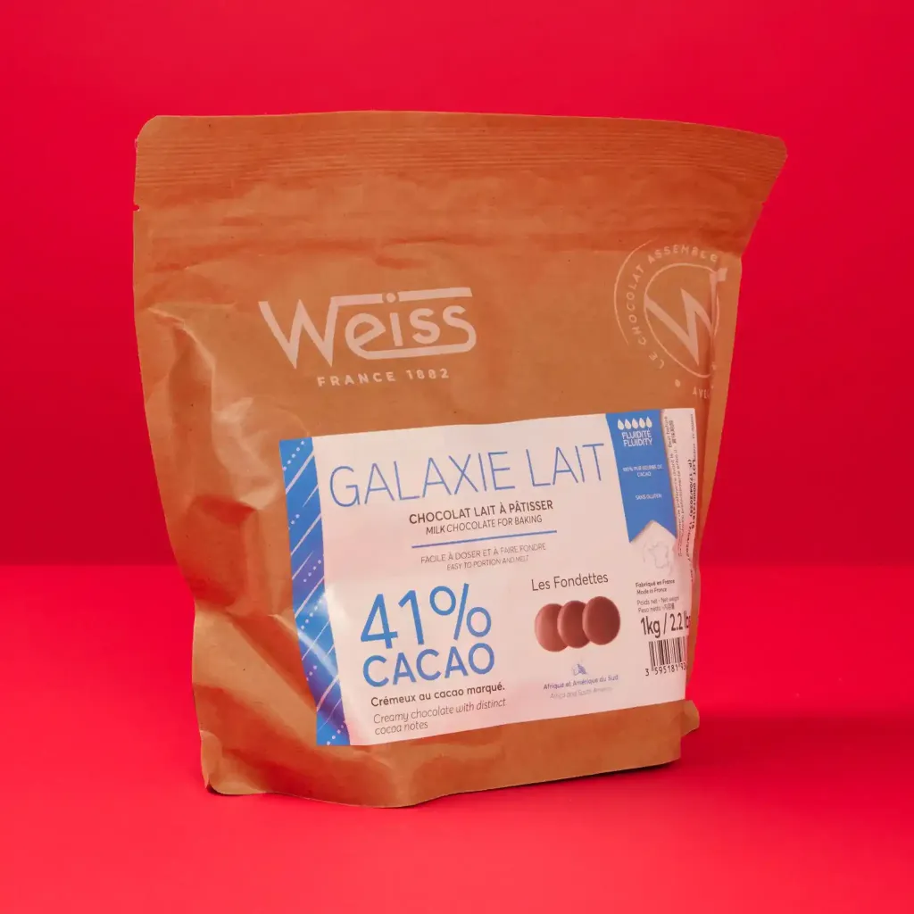 Chocolat au lait à pâtisser 41% fondette galaxie 1kg Weiss