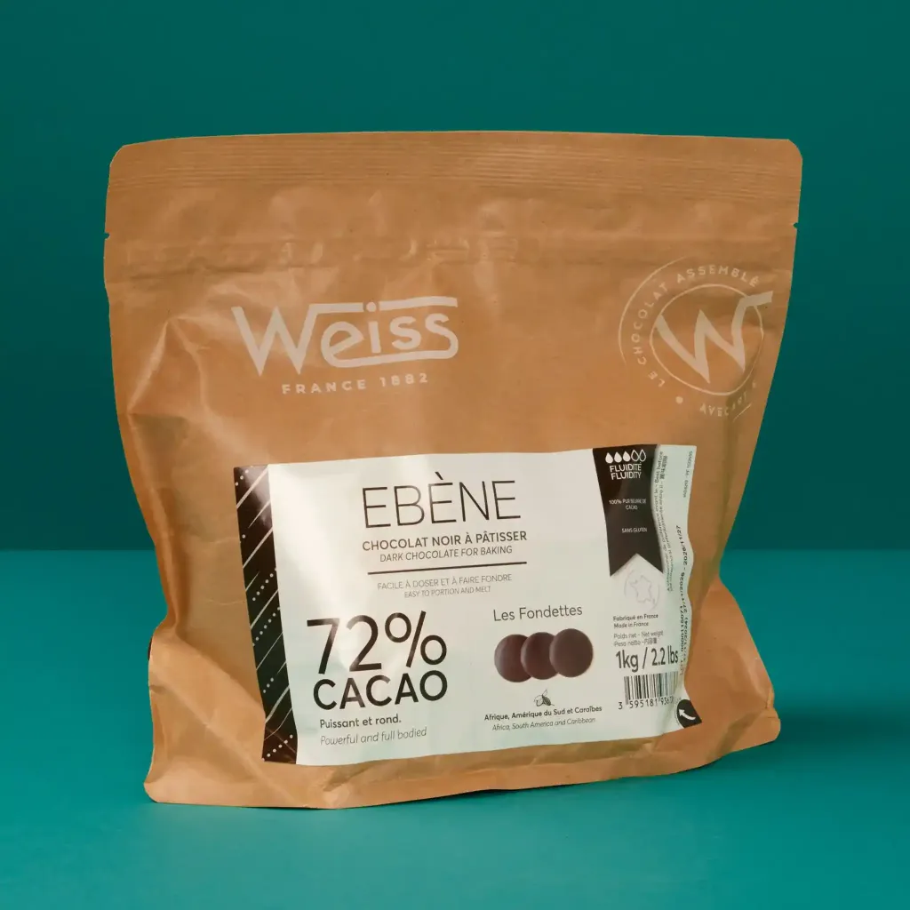 Chocolat à pâtisser noir ebène 72% fondette 1kg Weiss
