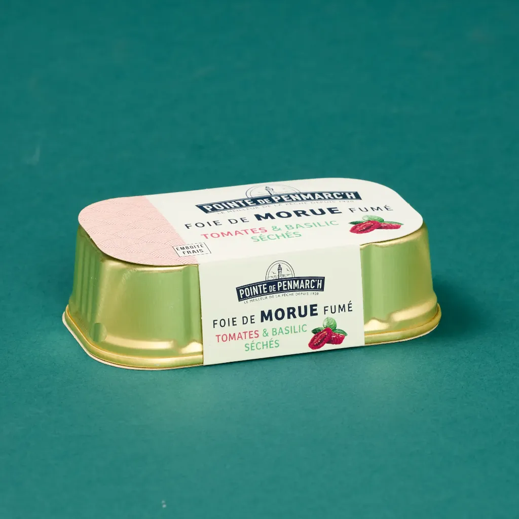 Cod liver with tomatoes and basil, 121g, Penmarch
