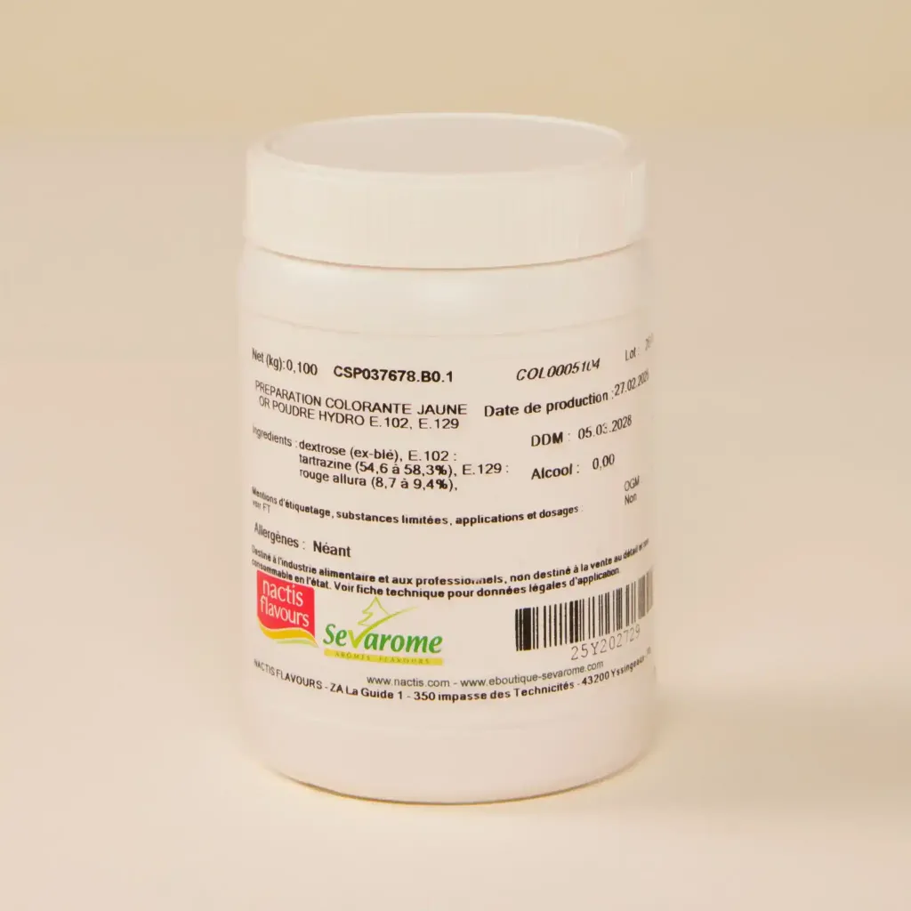 Colorant en poudre jaune or poudre hydro   100g    sevarome