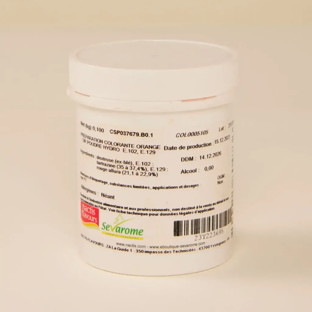 Orange gold powder food coloring 100g sevarome
