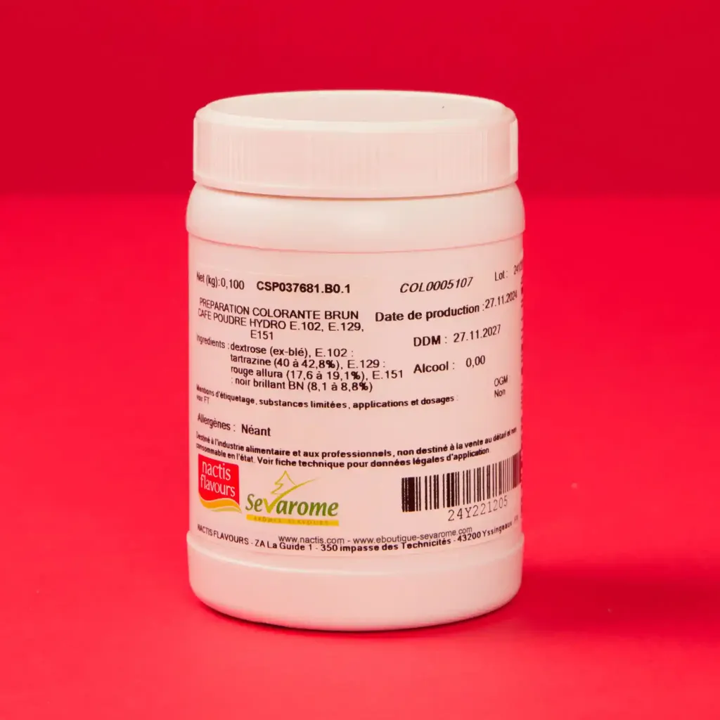 Colorant en poudre brun café           100g    sevarome