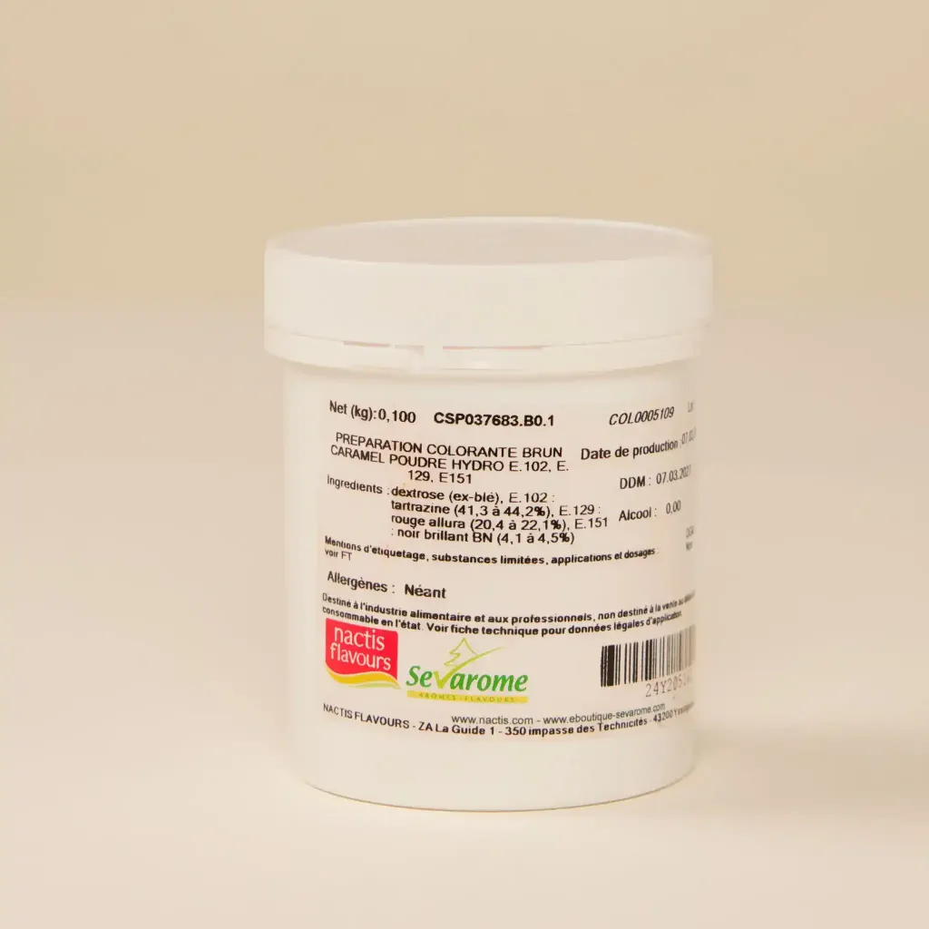Caramel brown powder food coloring 100g sevarome