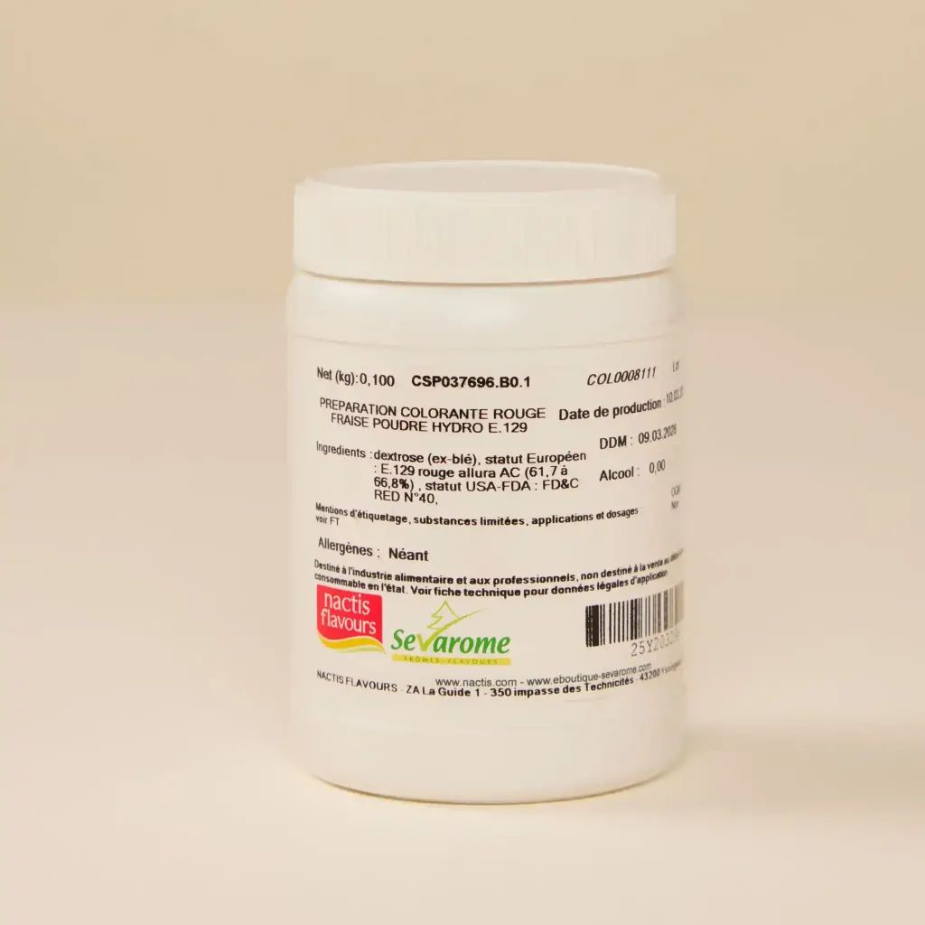 Colorant en poudre rouge fraise        100g    sevarome