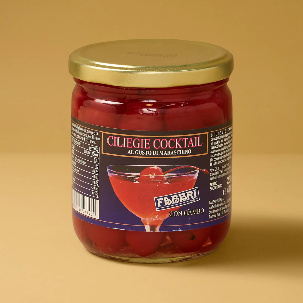 Cherry with stem, 470g jar, Fabbri