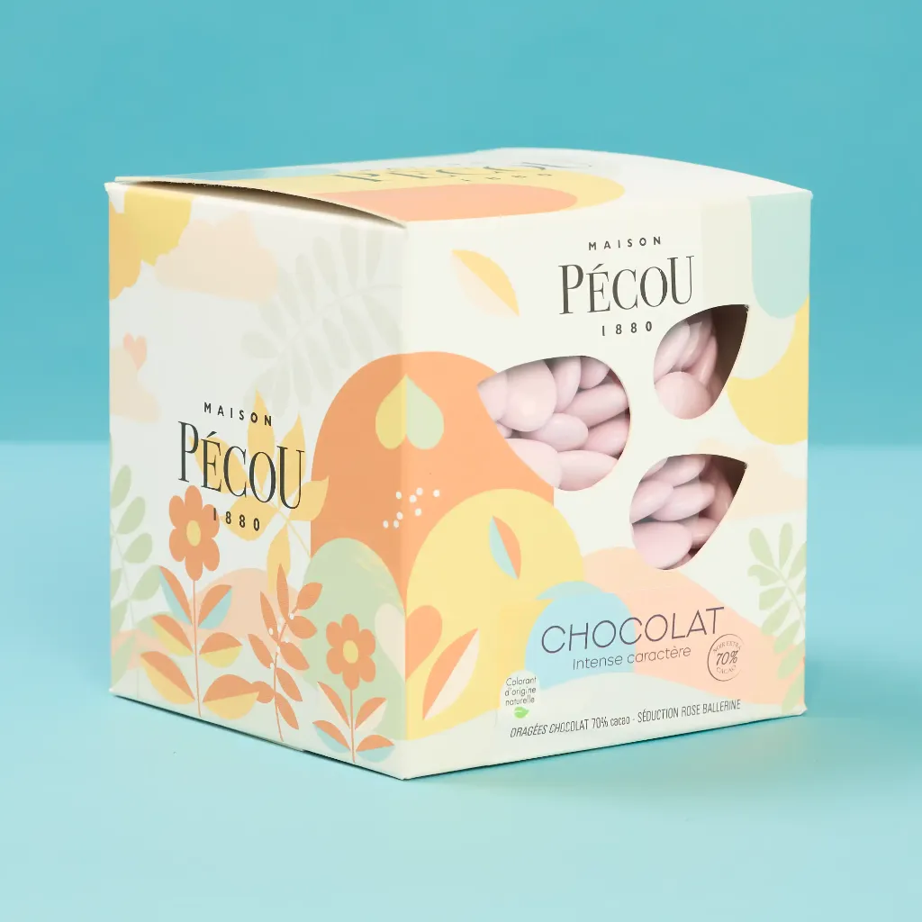 Dragée chocolat 70% rose 1kg pecou
