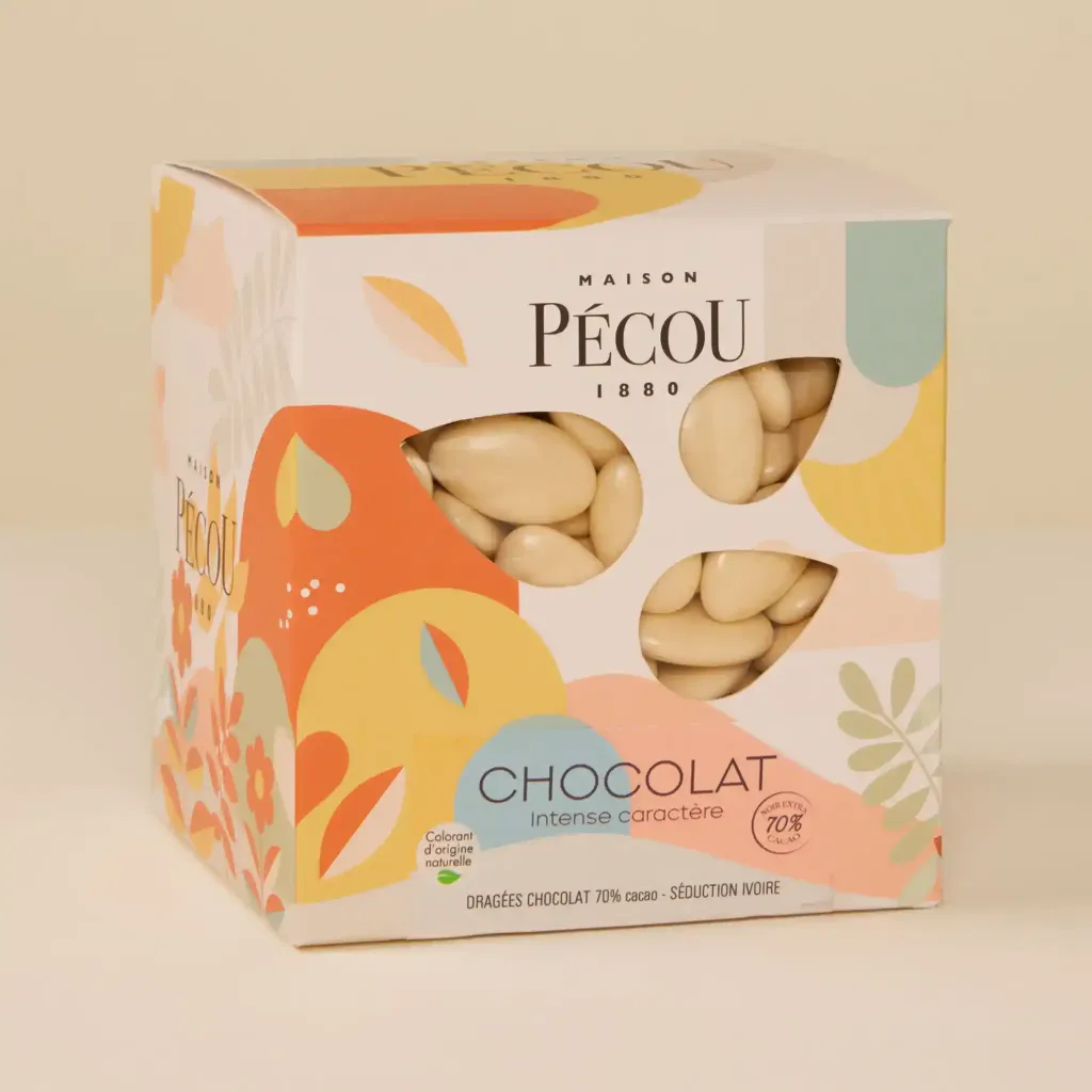 Chocolate dragees 70% ivory 1kg pecou