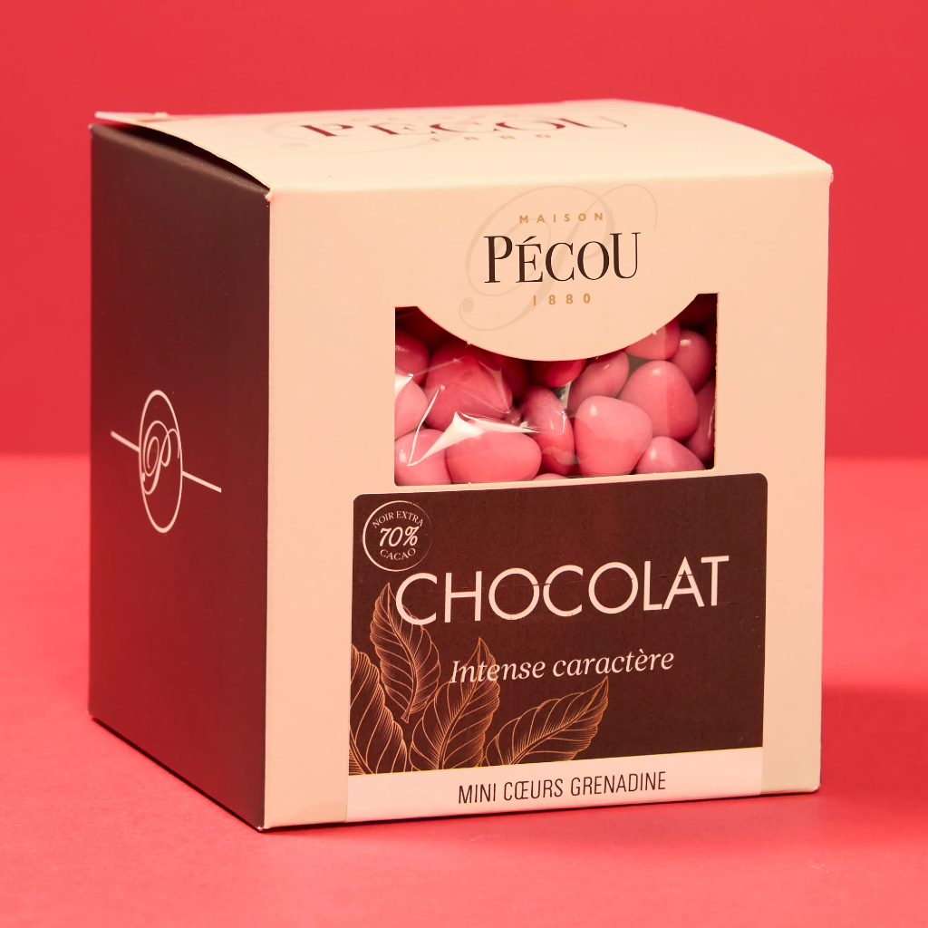 Mini coeurs grenadine 70% cacao 500g Pecou