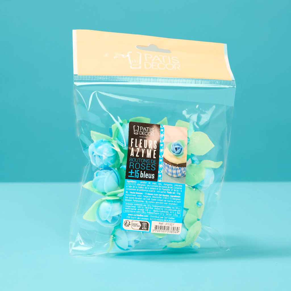 Boutons de rose azyme bleu par 15