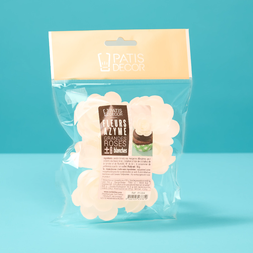 Large white wafer paper roses / 6