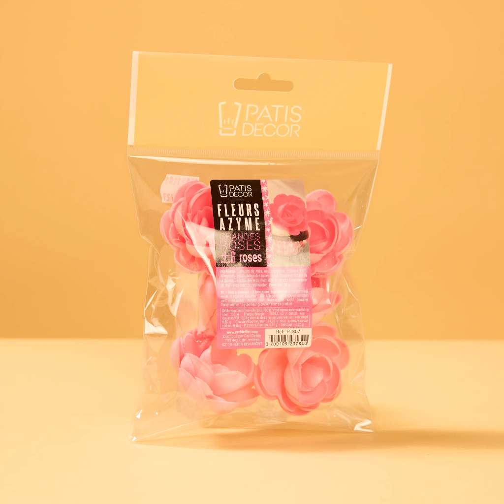 Large pink wafer paper roses / 6