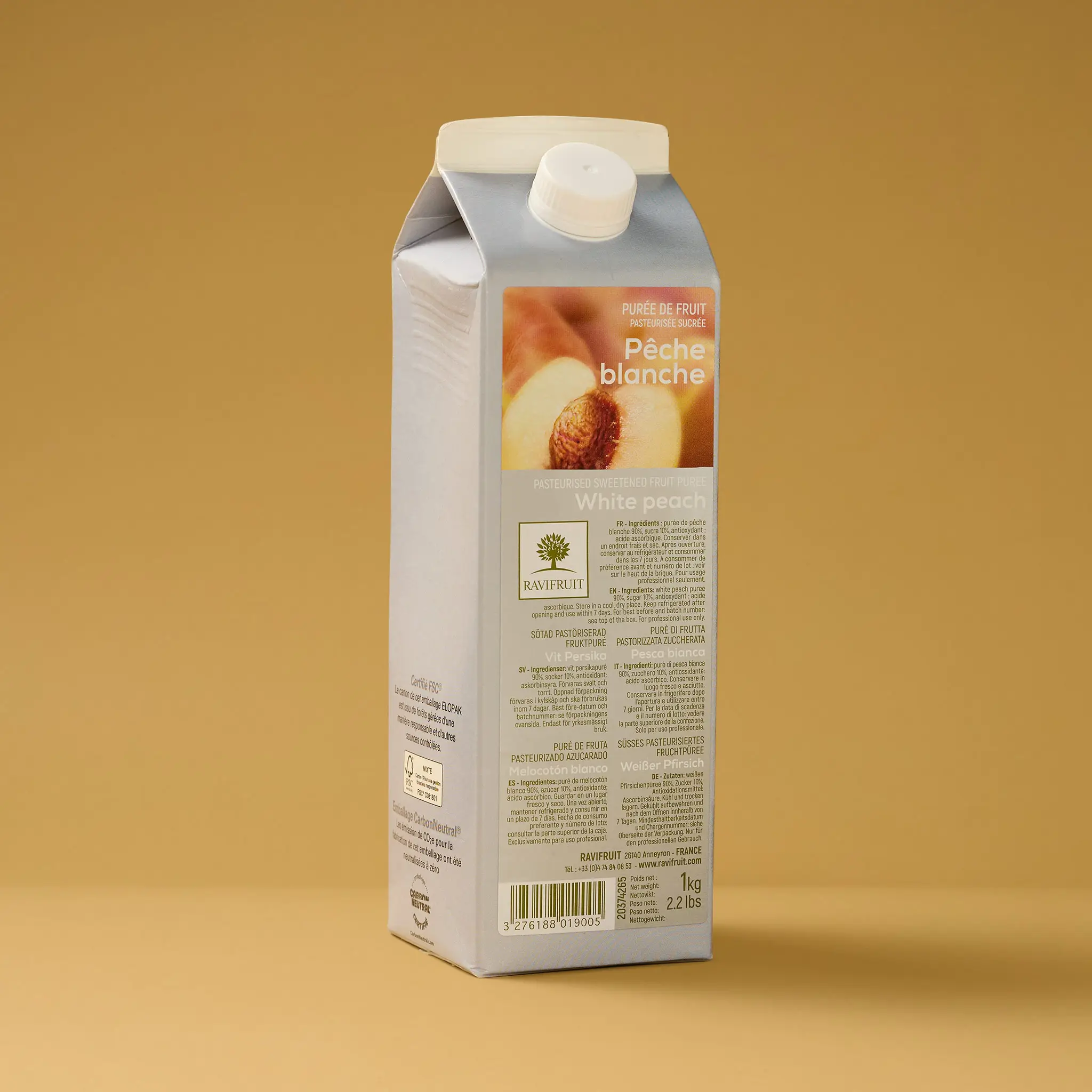 Purée   PECHE Blanche ambiante  1kg    RAVIFRUIT