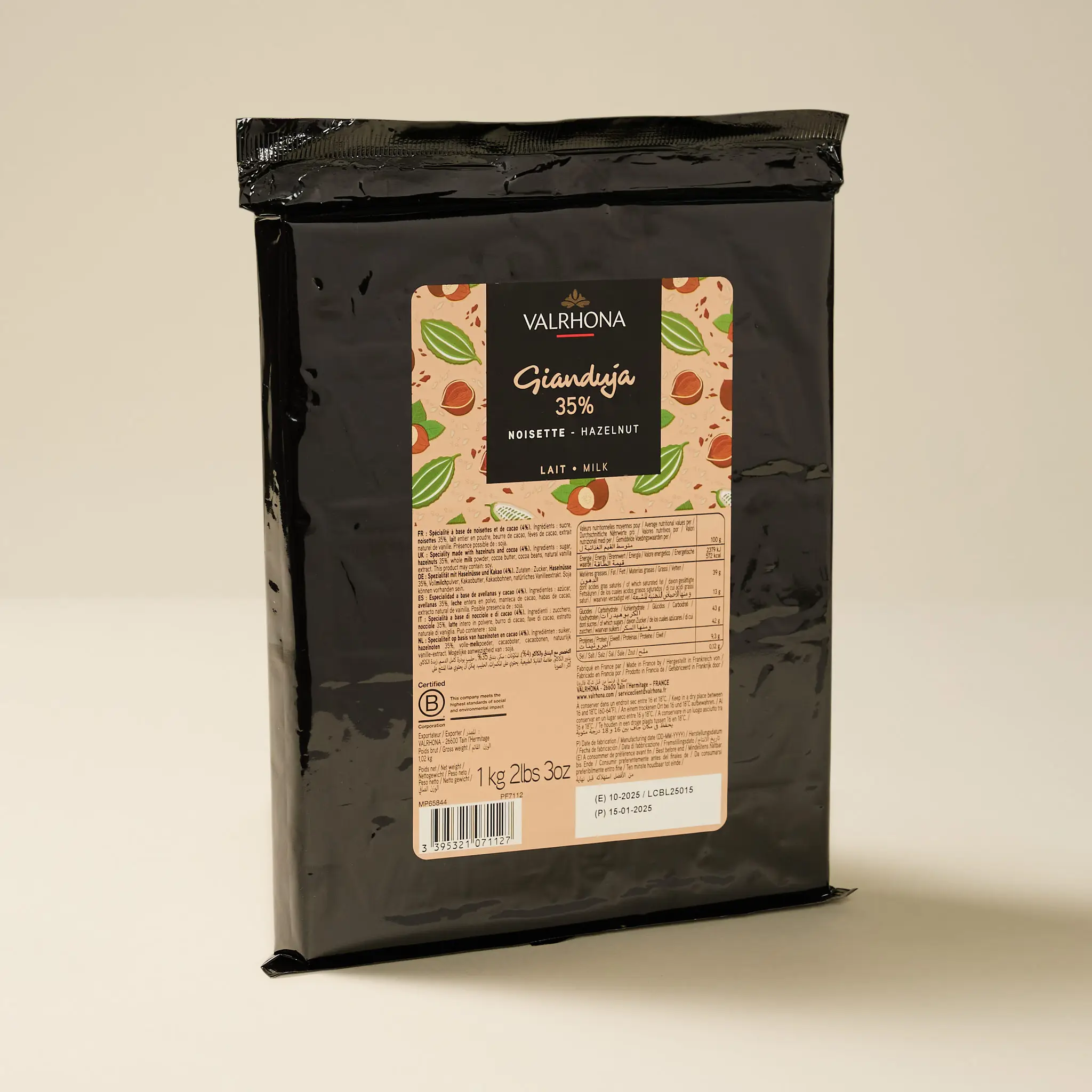 GIANDUJA NOISETTE Lait 35% bloc 1kg    VALRHONA