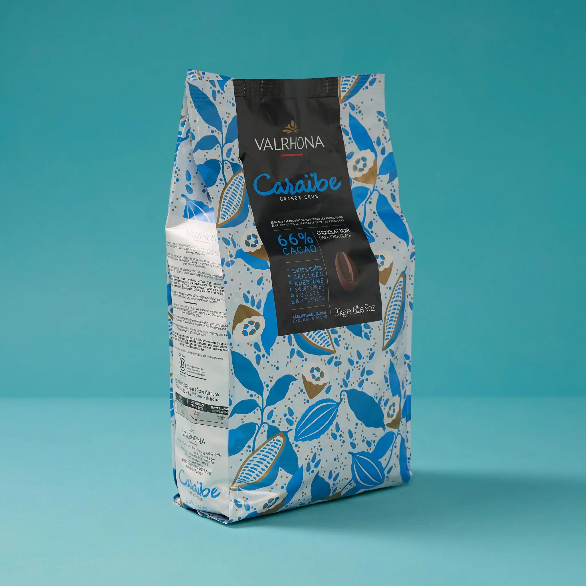 Chocolat CARAIBE Noir 66% fève 3kg    VALRHONA