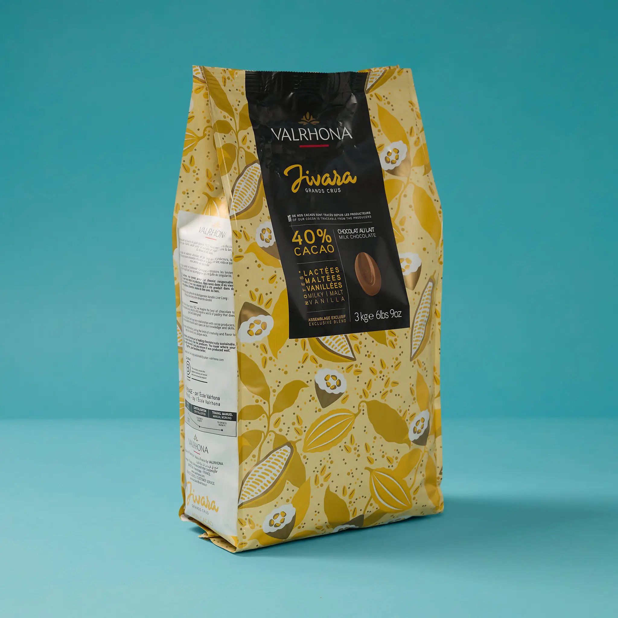 Chocolat JIVARA Lait 40% fève 3kg    VALRHONA