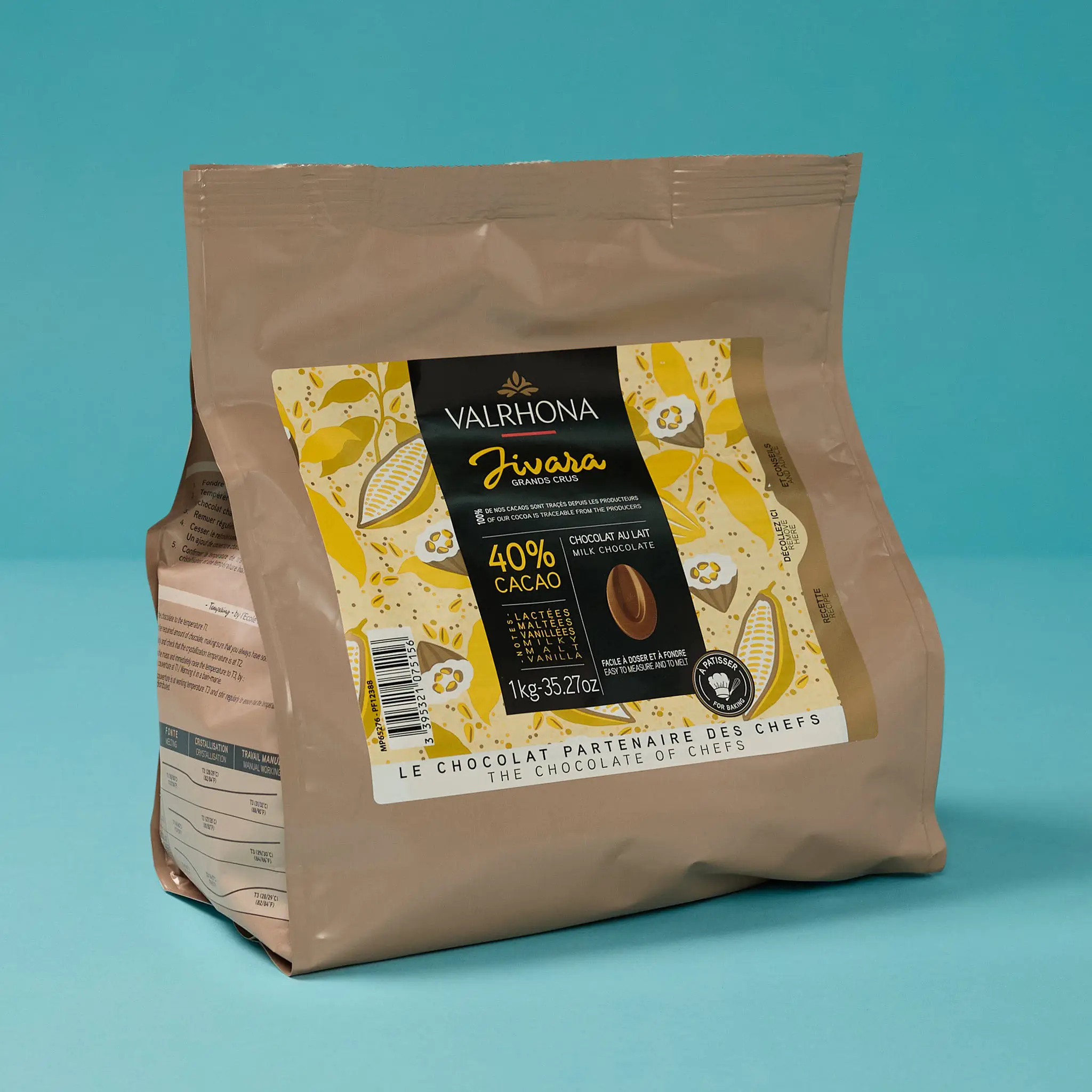 Chocolat JIVARA Lait 40% fève 1kg    VALRHONA