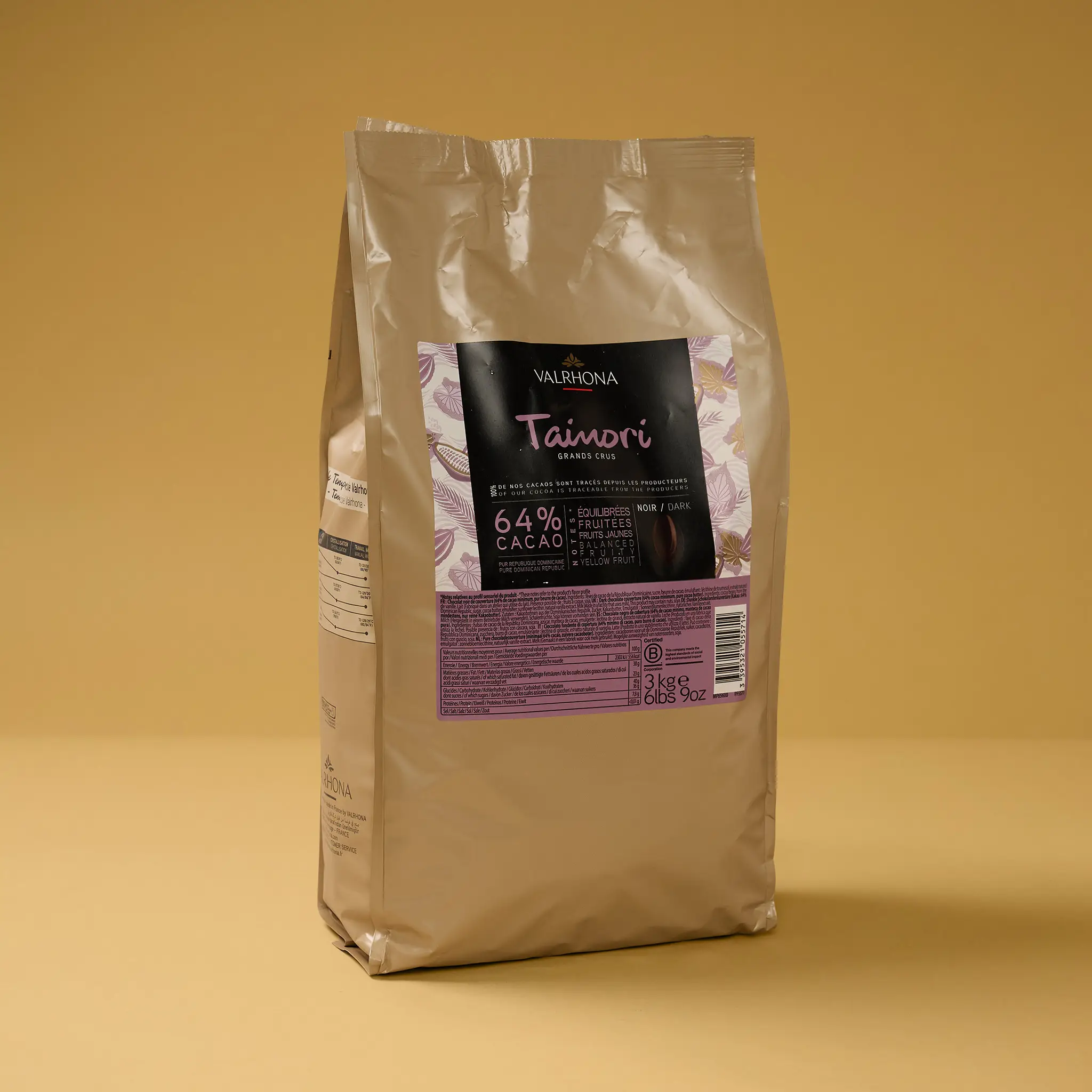 Chocolat TAINORI  Noir 64% fève 3kg    VALRHONA