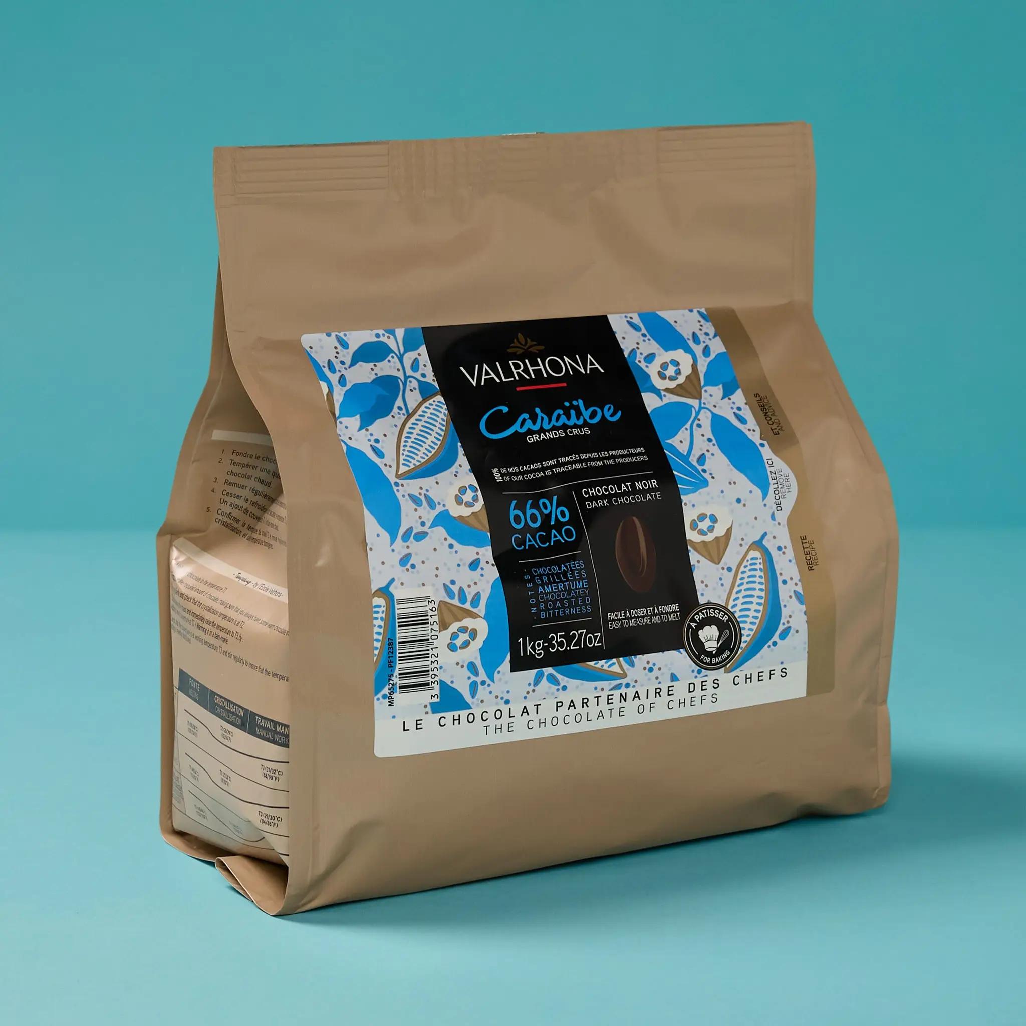 Chocolat CARAIBE  Noir 66% fève 1kg    VALRHONA